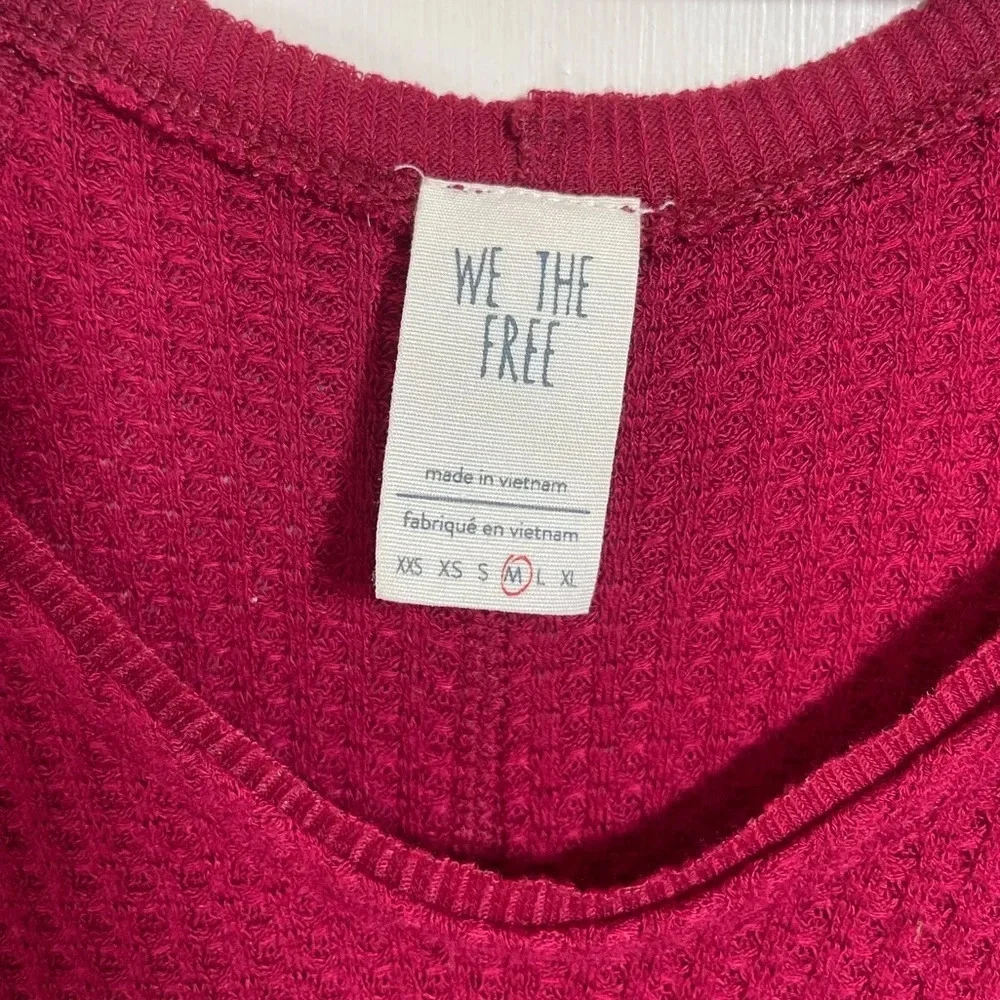 We The Free Free People Red Catalina Waffle Knit Long Sleeve Thermal Tunic - Picture 3 of 9
